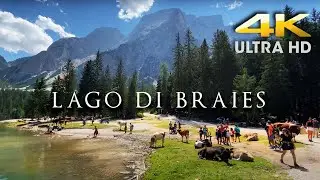 4K LAGO DI BRAIES Walk in DOLOMITES Mountain Area | Relaxing Mountain Lake Path Walk (60fps)