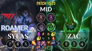 T1 Roamer Sylas vs Zac Mid - KR Patch 10.23