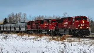 SUPER RARE! CP 7000 SD70ACU lead and CP SD60M Triclops unit K+S potash train East at Edworthy Park