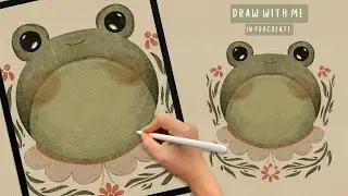 Draw with Me this Cute Frog on iPad | Procreate Symmetry Tool | Easy Watercolor Digital Drawing Idea