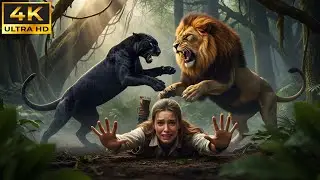 Jungle Queen: Young Woman, Panther & Horse vs Fierce Lion!