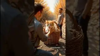 Cat Slides Downhill in Basket😱 Two Heroes Save the Cat ❤️ #cat #ai