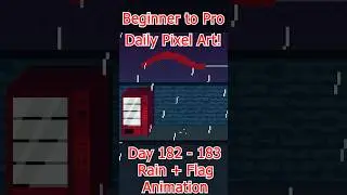 Beginner to Pro: Daily Pixel Art Day 183 - Animating Rain and Flag in The Wind #pixelart #animation