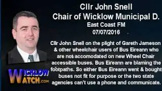 Cllr John Snell on the plight of Wheelchair users and Bus Eireann, EastCoastFM 07-07-2016