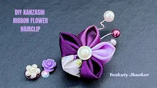 How to Make Kanzashi Flower Hair Clip/Brooch with Satin Ribbon. Easy Handmade Accessories.