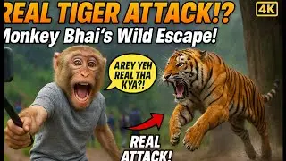 REAL TIGER ATTACK on Monkey Bhai! 😱 Epic Escape in Jungle Caught on Camera