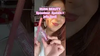 HUDA BEAUTY LIP CONTOUR LIPSTAIN ROSEWOOD  FAUX FILLER JELLY LIP OIL JUICY GOJI ON LIGHT MEDIUM SKIN