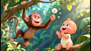 Kids Adventure Story: The Baby Blowing Dandelion Fluff, the Dog Barking, the Cat Chasing, the Monkey