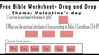 Free Love  or Valentine's Day Sunday school(Bible) drag and drop Activity