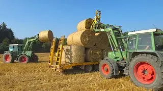 Favorit 512 C mit Welger RP 220  Profi und 2 x Farmer bei Stroh Rundballen verladen & Fendt 926 TMS