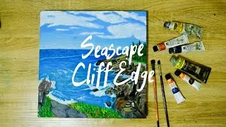 Oil Painting Time Lapse || How to Paint Seascape Cliff Edge (in Bahasa)