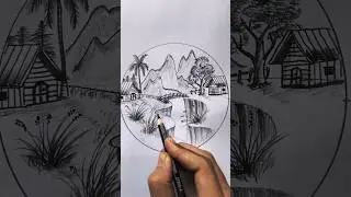 Easy landscape drawing #beautifuldrawing #bestdrawingpencil #shortdrawing #art #sketch