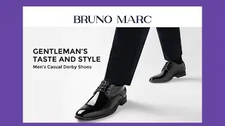 Bruno Marc Men Faux Patent Leather Tuxedo Dress Shoes Classic Lace up Formal Oxfords