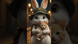 Rabbit🐇rescue kitten🐱from danger #rabbit #cuteanimals #kitten #cat #animallover #cats
