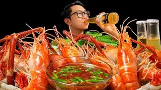 🔥 Boiled Giant Prawns in Coconut Water Mukbang | Tôm Càng Xanh Luộc Nước Dừa Béo Ngậy | Quang ASMR