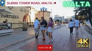 A Scenic Walk Along Sliema Tower Road | Fortizza Bar & Iconic Malta Attractions 🇲🇹 | 4K Tour