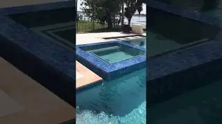 Geometric Pool With Perimeter Overflow Spa, Bar Stools, Fire Features, Water Features