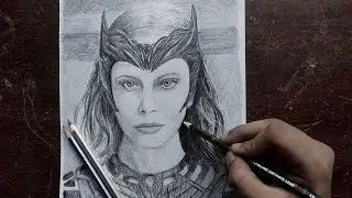 realistic drawing Scarlet witch (Elizabeth olsen) timelaps