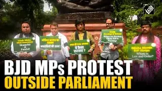 BJD MPs protest at Gandhi statue in Parliament against Odisha&rsquo;s rising crime