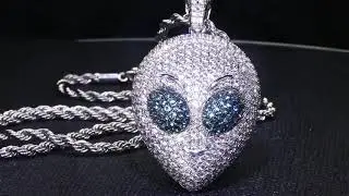 Alien Head White Gold Iced Out Pendant Necklace