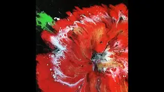 Red flower. Reverse dip with kitchen wrap.Acrylic pouring
