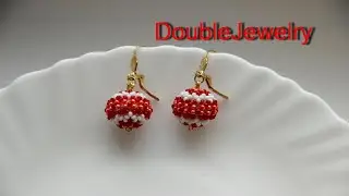 Orange ball earrings with  flowers, Dangle earrings as  a gift idea for gf