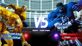 Yellow Spider Man & Yellow Venom vs Blue Hulk  & Thanos  (Hardest AI )Marvel vs Capcom:Infinite