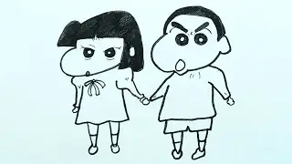 Shin-chan drawing || Shin-chan and I chan drawing Step by step easy drawing