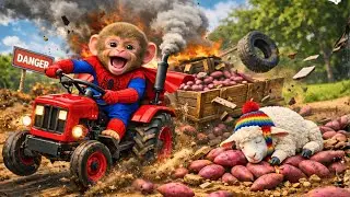 🚜🍠🐒 Monkey Bonzi Drives a Sweet Potato Tractor Into Chaos to Save a Sleeping Baby Sheep