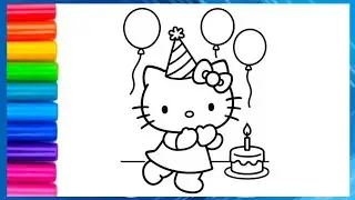 Cute Hello Kitty Birthday Cake Drawing  Colouring for kids, Toddlers || Easy step by step Drawing...
