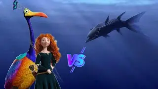 Merida, And Kevin (Up) VS Barracuda (Finding Nemo)