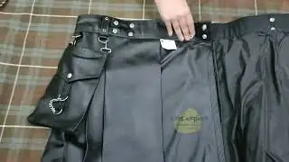 Men's Genuine Cowhide Leather Kilt With Detachable Chain & Pockets