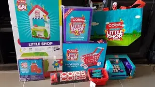 Unboxing: Coles Little Shop collectibles (shop, trolley, truck, cash register and Apron and Bags)