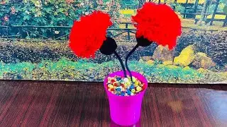 DIY Pom Pom Flowers in a Pot 🌺 | Easy Yarn Craft for Room Decor
