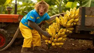 Planting Banana Seeds, Monkey Farmer Drives Tractor To Harvest Bananas- Monkey Farm Work