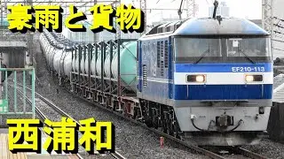 豪雨と貨物列車 武蔵野線西浦和駅