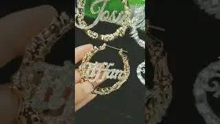 DOREMI Bling Name Bamboo Earrings Custom Trapezoid Hoop Bamboo Names Earrings Letter Big Personalise