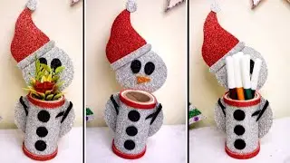 Diy snowman with glitter sheet || glitter sheet craft ideas || flower vase || pen stand 