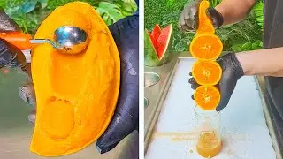 TROPICAL FRUITS | Mango IceCream Rolls | Orange Juice IceCream