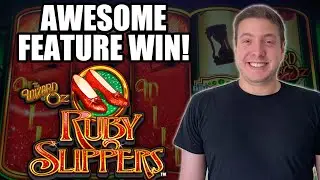 3 WILD REELS! HUGE FEATURE WIN! Wizard Of Oz Ruby Slippers Slot Machine!!