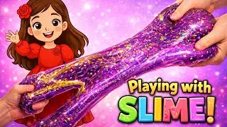WOW! Playing with SUPER STRETCHY Glitter SLIME 💜✨