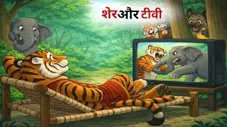 TV देखने वाला शेर | जंगल का राजा और रहस्यमयी टीवी | Hindi Cartoon Story