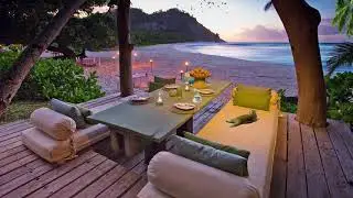 Seaside Restaurant Ambience - Bossa Nova, Aurora, Cloudy, Ocean wave sound for Relax, Study and Work