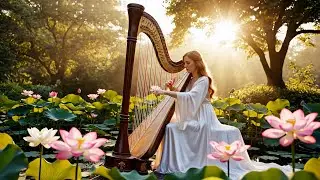 Healing Lotus Pond HARP Music 🪷 Peaceful Morning Ambience for Meditation, Yoga & Inner Peace