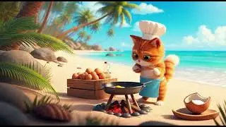 Cute little cat cooking in the middle of the deserted island 🐱🙀❤️