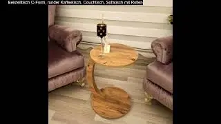 Beistelltisch C-Form, runder Kaffeetisch, Couchtisch, Sofatisch mit Rollen