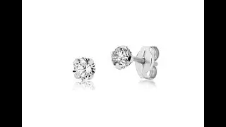 Jewelry &ndash; White 9K gold earrings - clear glittery zircon, four prongs, 4 mm