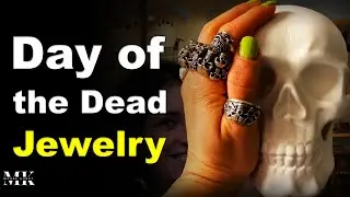 Mexican skeleton jewelry collection represents the Day of the Dead || skull ring, pendant, earrings