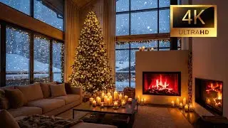 Cozy Christmas Living Room🎄Fireplace & Snowfall Ambience | 4K Ultra HD #fireplaceambience #4kultrahd