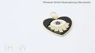 Black Enamel Heart Charm Eye Wholesale Handmade Turkish 925 Silver Sterling Jewelry